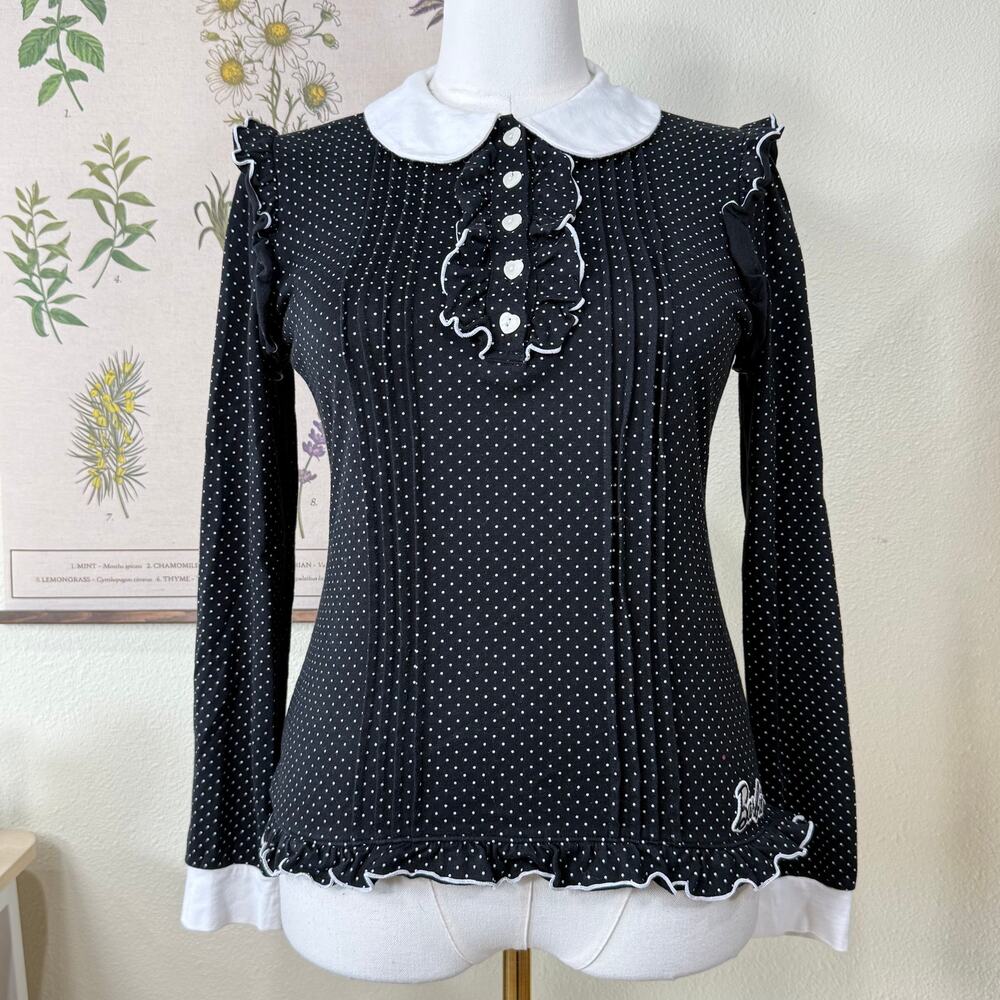 Barbie Golf Pearly Gates Polka Dot Heart Ruffle Polo Shirt Twee Preppy Japan 2 M